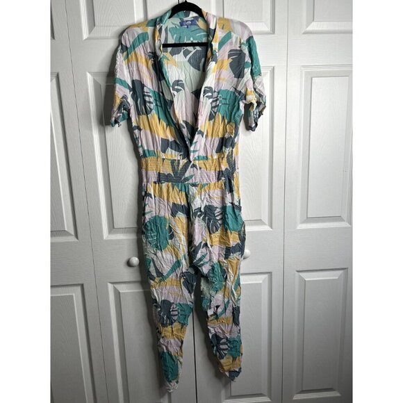 Paradised Scottie Pink Tropical Print Short Sleeve Jumpsuit Women's Size Large L - Picture 13 of 13